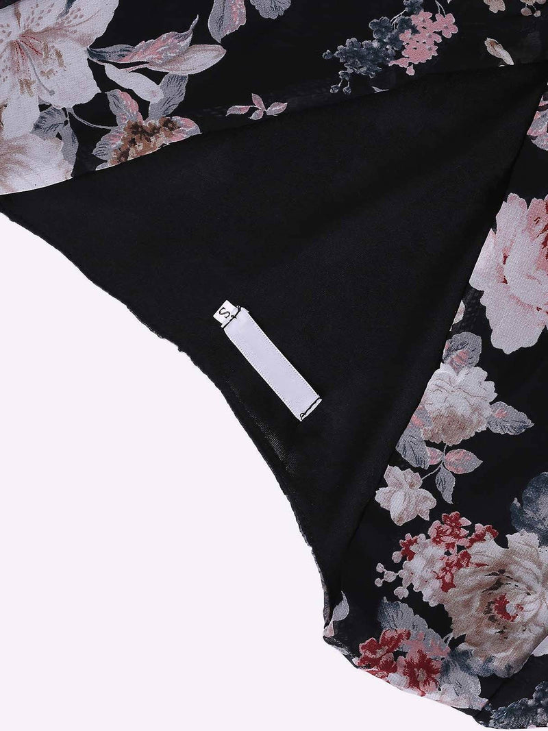 Lange Ärmel Blumen Gedruckt V-Ausschnitt Rückenfrei Kleid - CA Mode