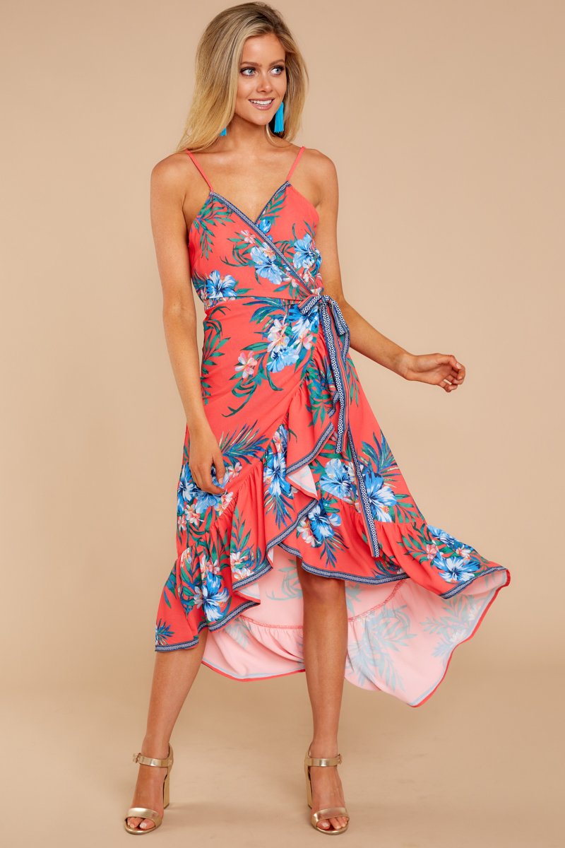 Ärmellos Blumen Gedruckt V-Ausschnitt Unregelmäßiger Saum Kleid - CA Mode