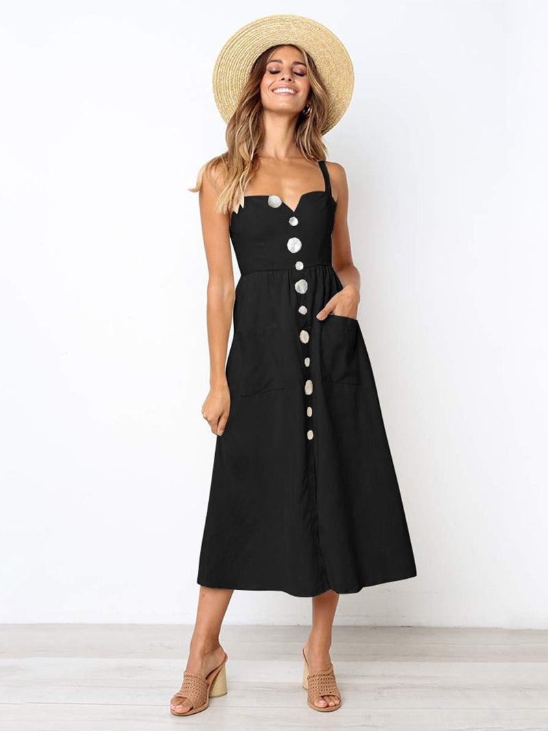 Ärmellos Rückenfrei Maxi Kleid mit Knopf - CA Mode