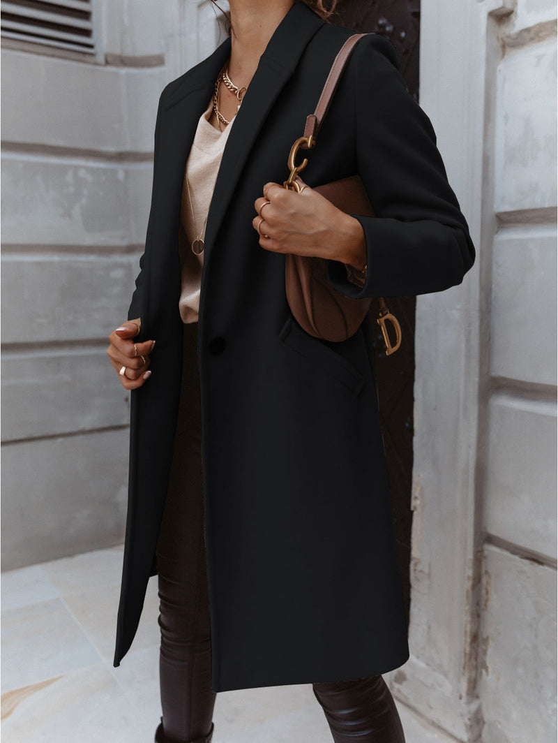 Mode Revers knielang Wolle Oberbekleidung Jacke Mantel