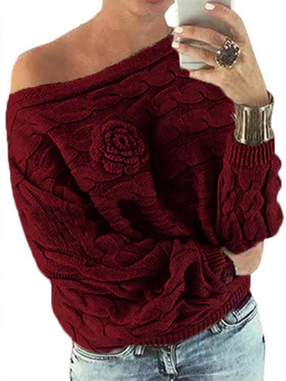 Lange Ärmel Reine Farbe Rundhalsausschnitt Pullover - CA Mode