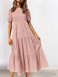 Frauenkleider Gerafftes Kleid mit kurzen Ärmeln und Rüschen