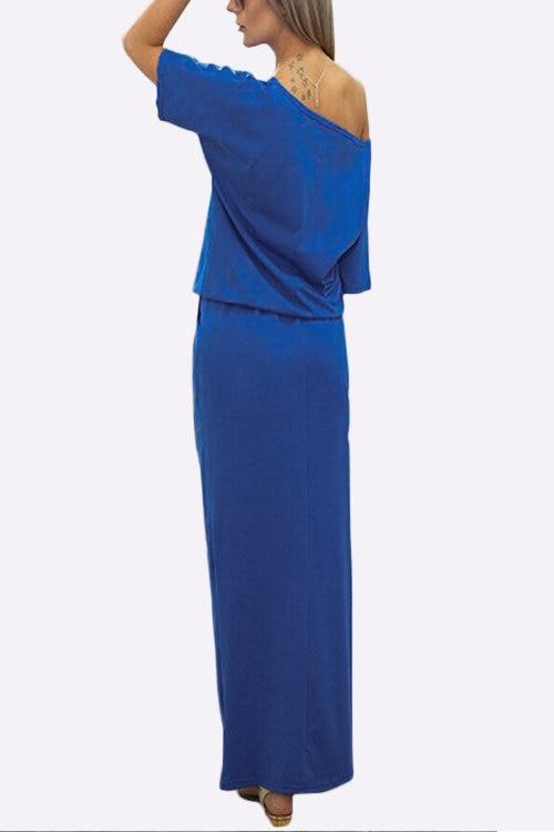Damen Kurzarm Simple Schulterfrei Maxi Kleid - CA Mode