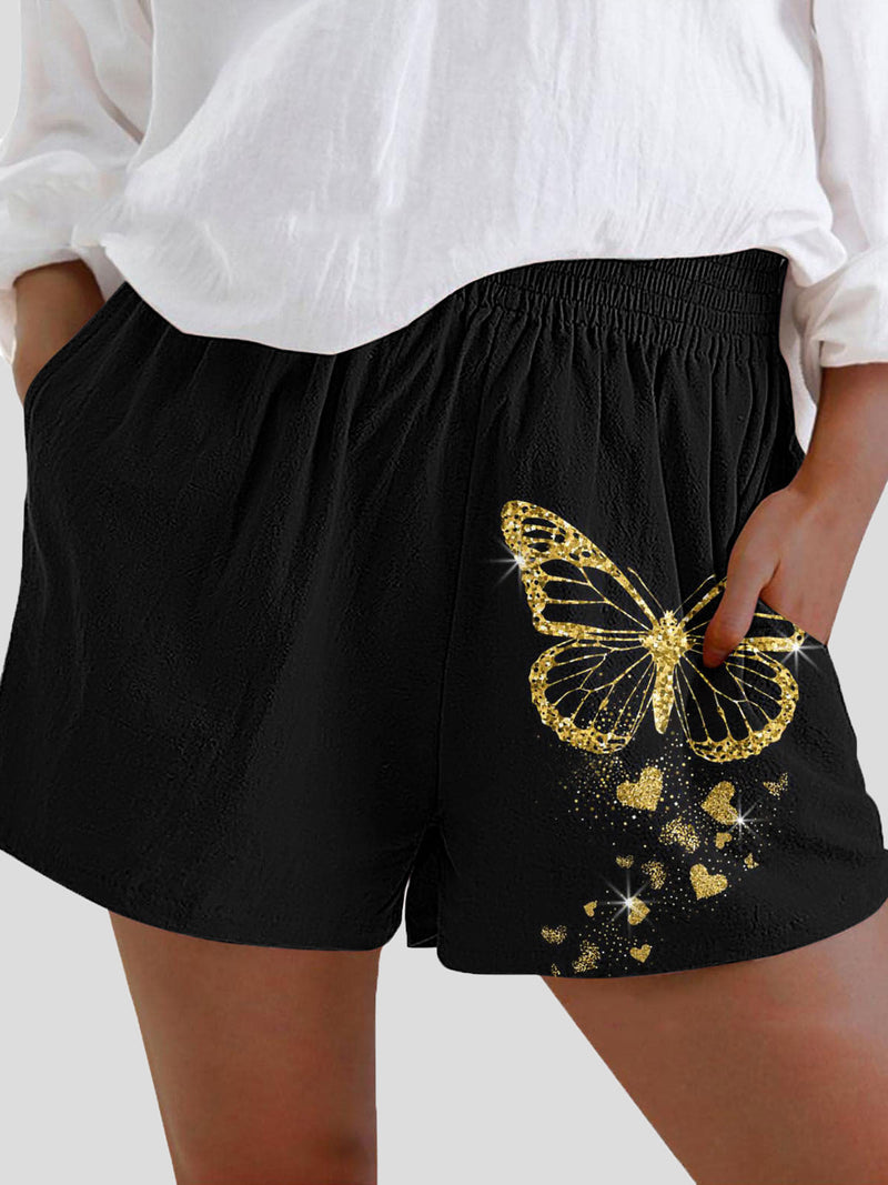 Shorts mit Schmetterlingsdruck und hoher Taille