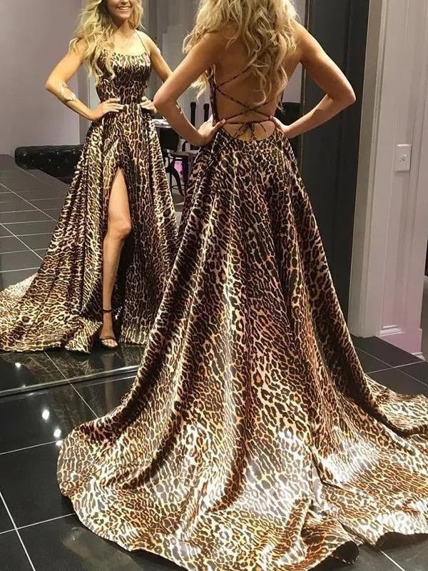 Women's Dresses Leopard Print Open Back Slit Dress