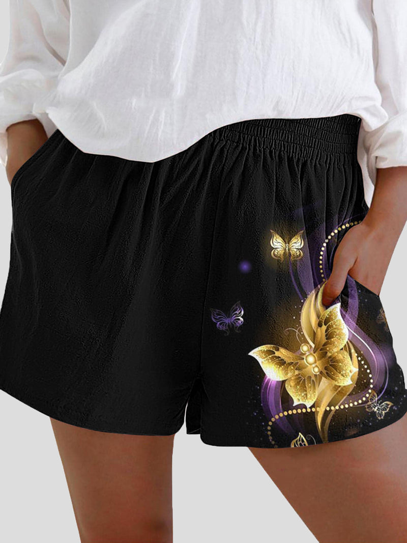 Shorts mit Schmetterlingsdruck und hoher Taille