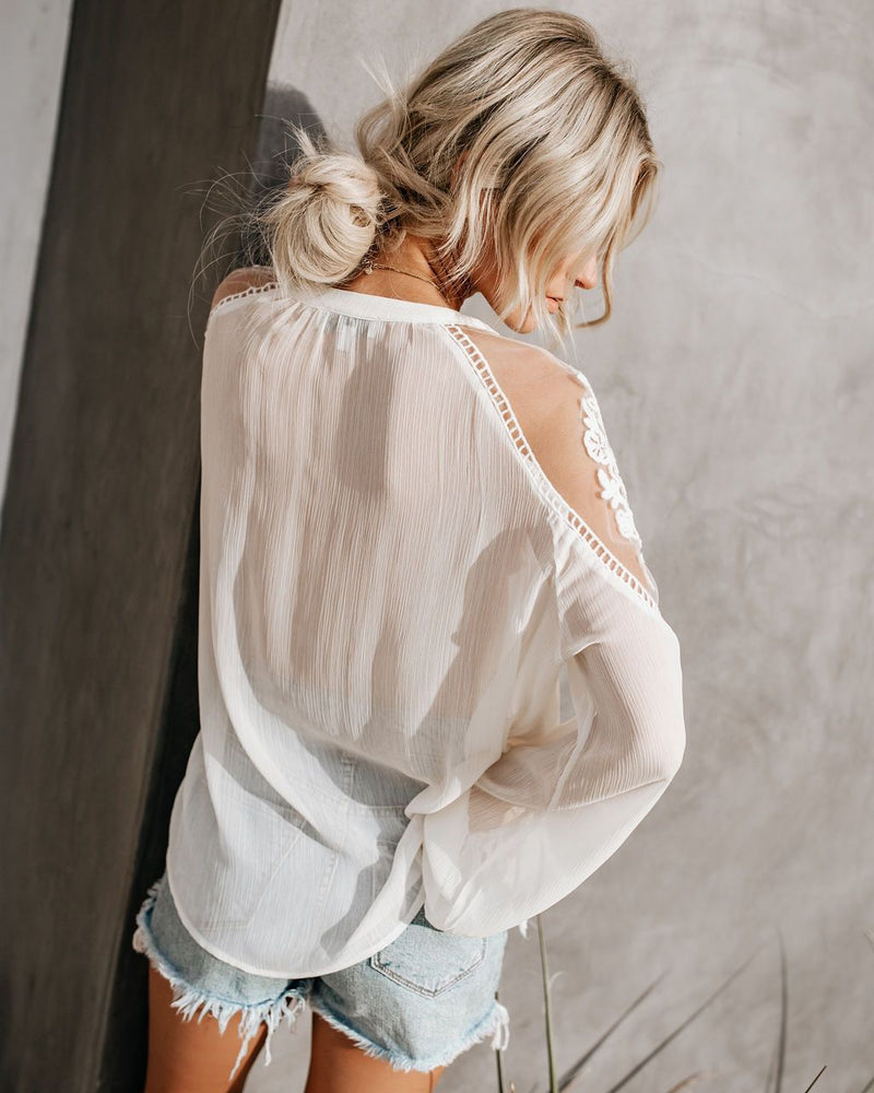 Round Neck Long Sleeve Loose Strap Blouse Tops