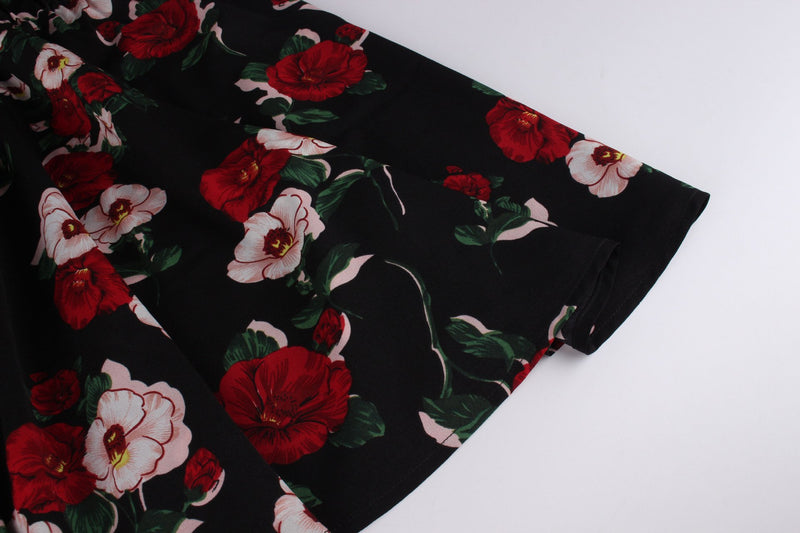 Kurzarm Blumen Gedruckt V-Ausschnitt Mini Kleid