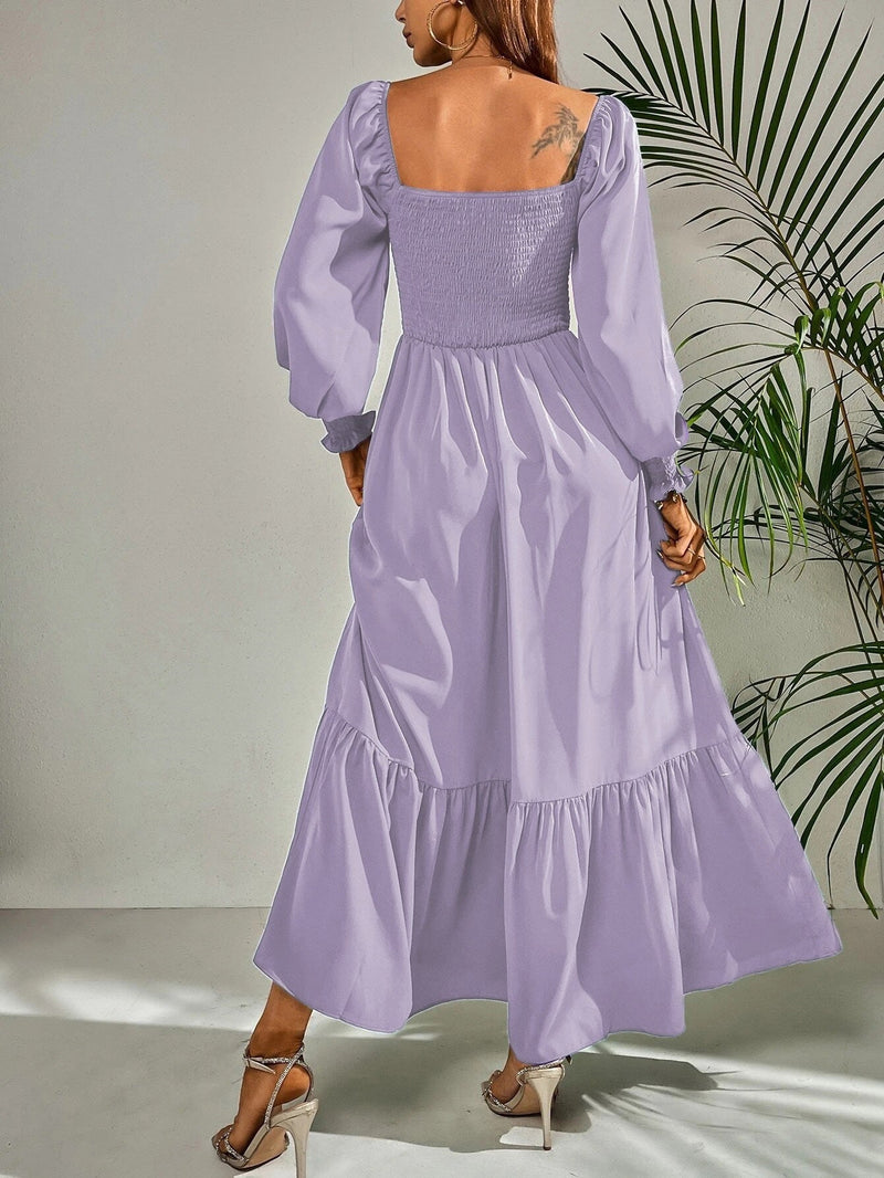 Women's Dresses Square Neck High Waist Long Sleeve Ruffle Dress