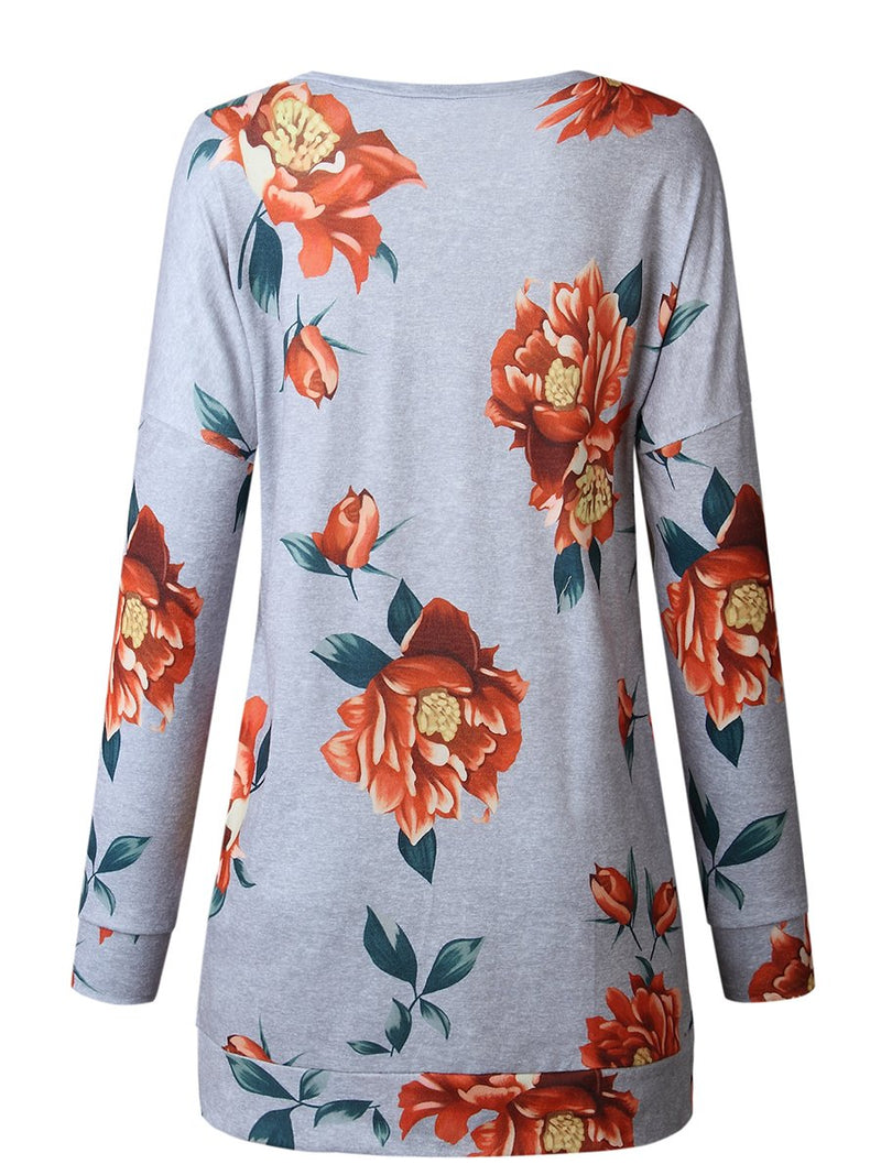 Langarm Blumen Gedruckt Lang T-Shirt