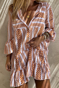 Casual Print Buckle Flounce V Neck A Line Dresses