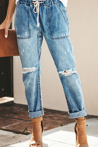 Lässige Zerrissene Caprihosen Jeanshosen Denim Pant