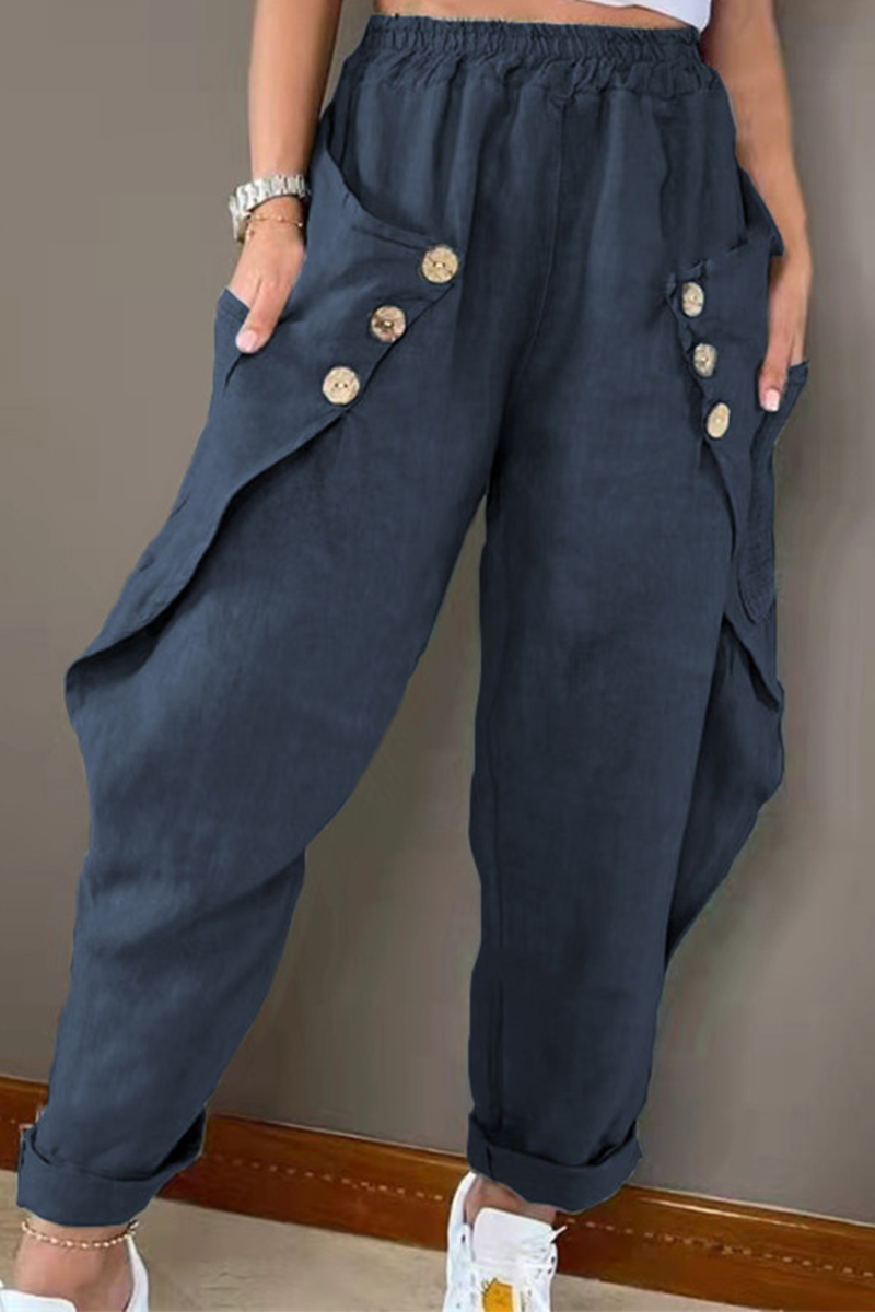 Button Elastic Waist Harlan Pants