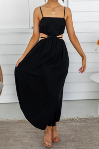 Casual Solid Hollowed Out Spaghetti Strap Straight Dresses(3 colors)