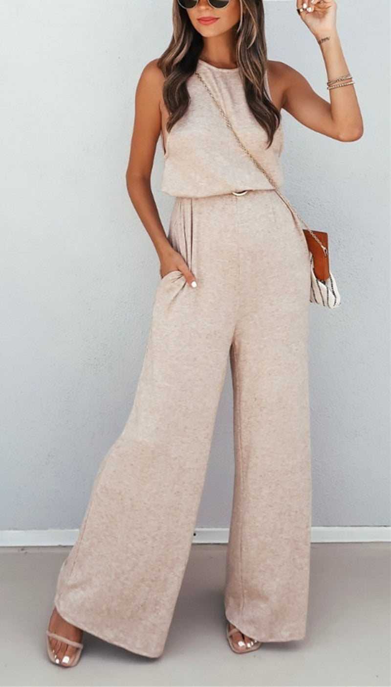 Casual Print O Neck Loose Jumpsuits