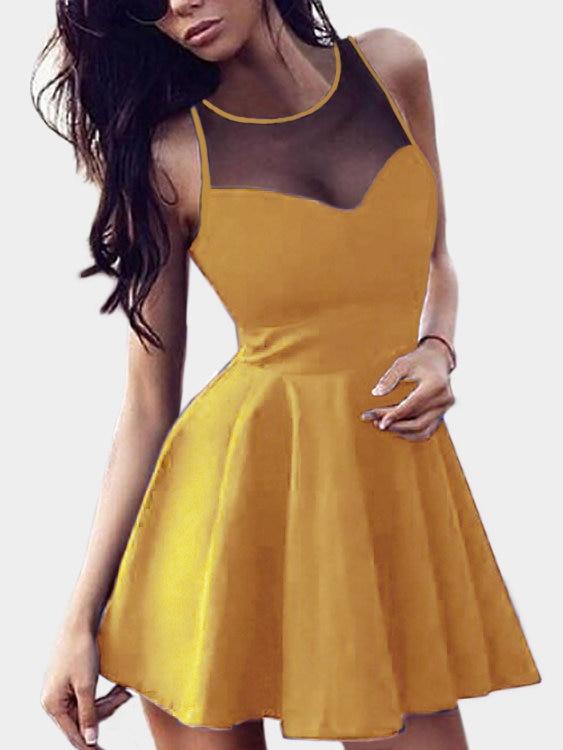 Sexy V-Ausschnitt Ärmellose Mesh-Design Mini Kleid - CA Mode