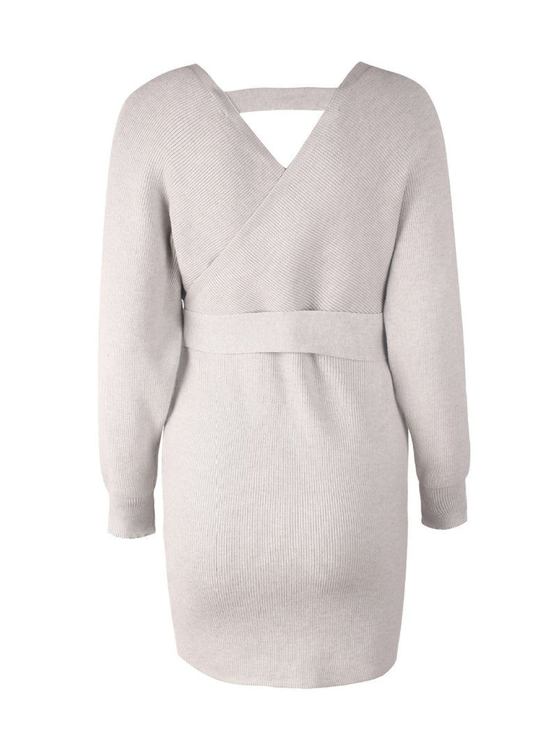 V-Ausschnitt Elegant Bodycon Pullover Kleid - CA Mode