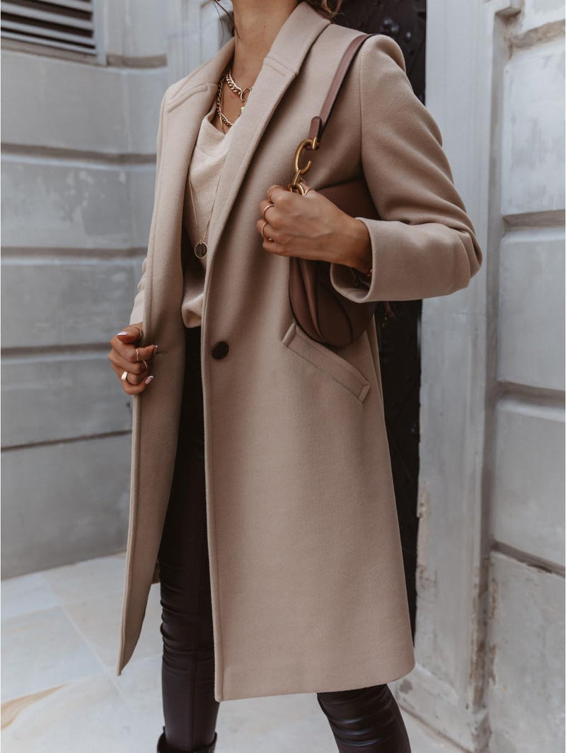 Mode Revers knielang Wolle Oberbekleidung Jacke Mantel