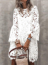 Round Neck Long Sleeve Lace Mini Dress