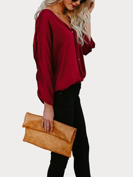 Damen Lange Ärmel Streetwear V-Ausschnitt Bluse - CA Mode
