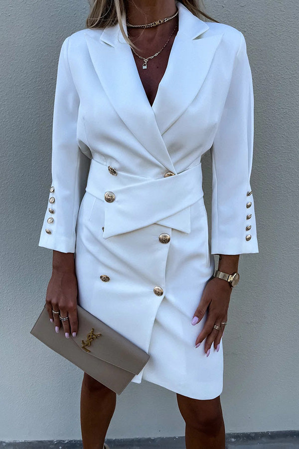Double Breasted Gold Button Blazer Dress
