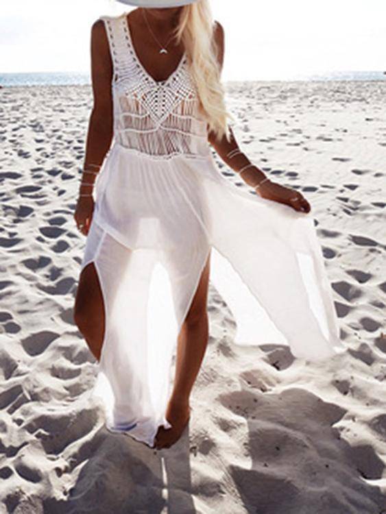 Transparent Ärmellos Strand Sommer Maxi Kleid - CA Mode