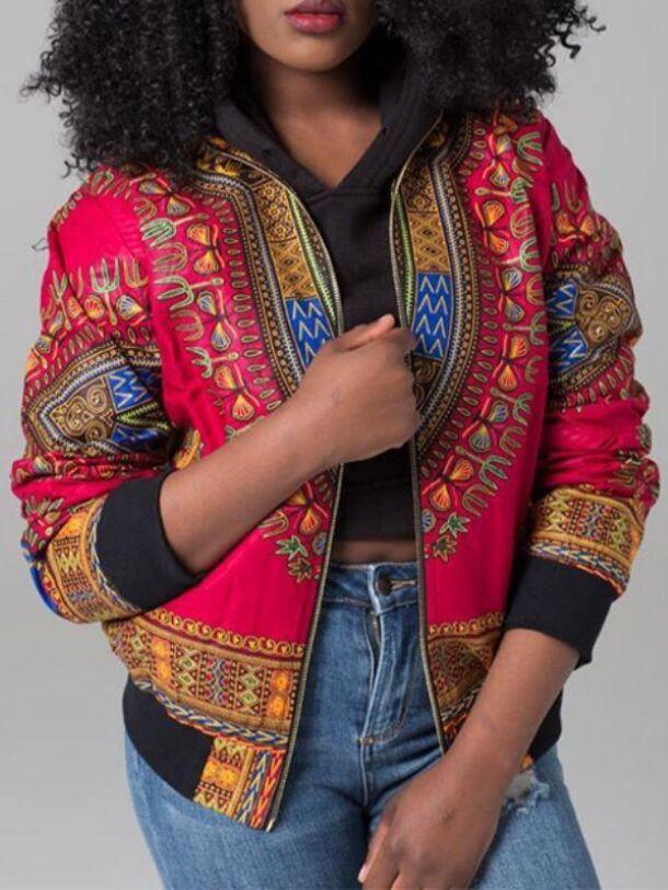 Frauen Dashiki Lang Ärmel Afrikanisch Drucken Kurz Jacke - CA Mode