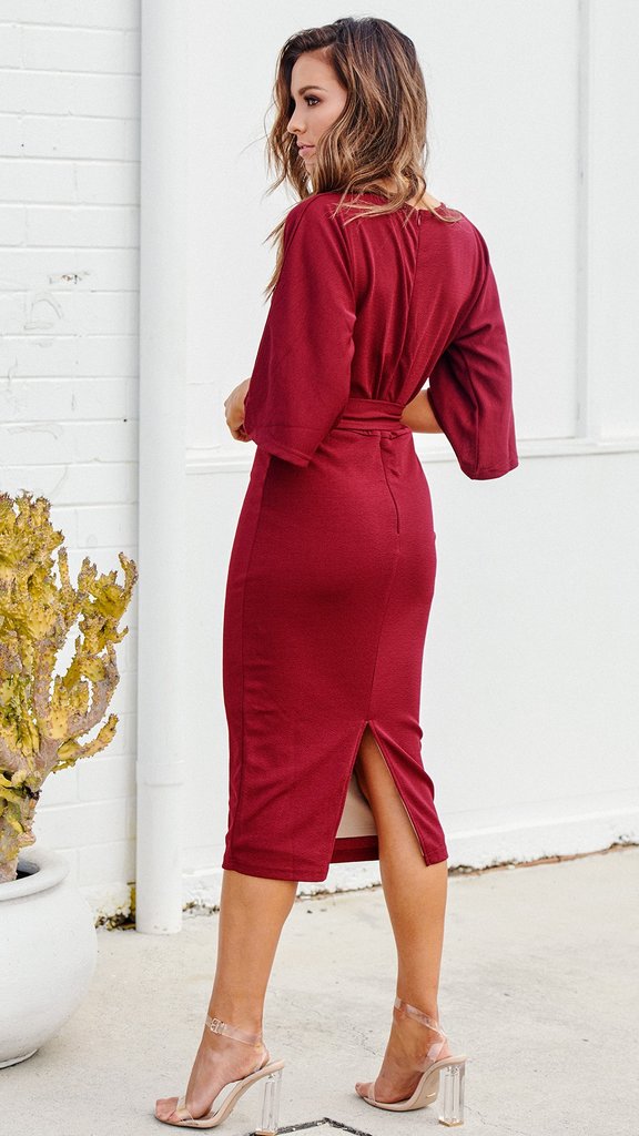 Damen Rot V-Ausschnitt Casual Kleid