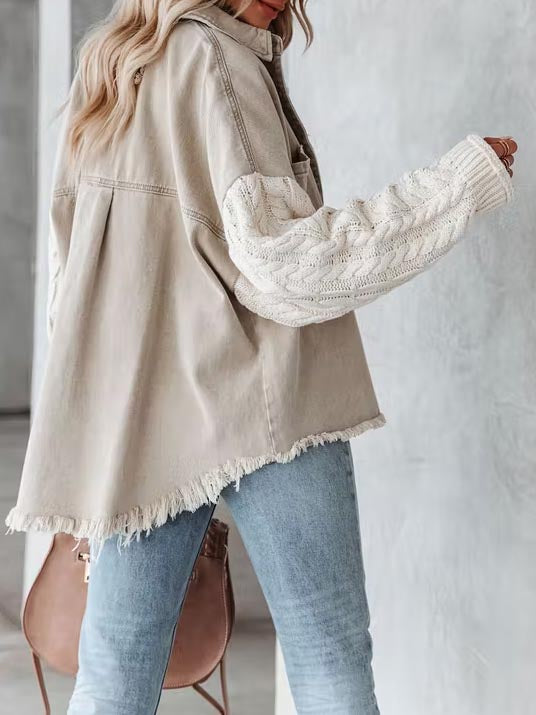 Fashion Bend Down Collar Long Sleeve Button Down Top Jacket