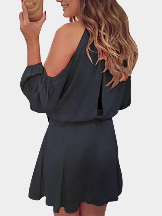Lange Ärmel Streetwear Rundhalsausschnitt Trägerloser Mini Kleid - CA Mode