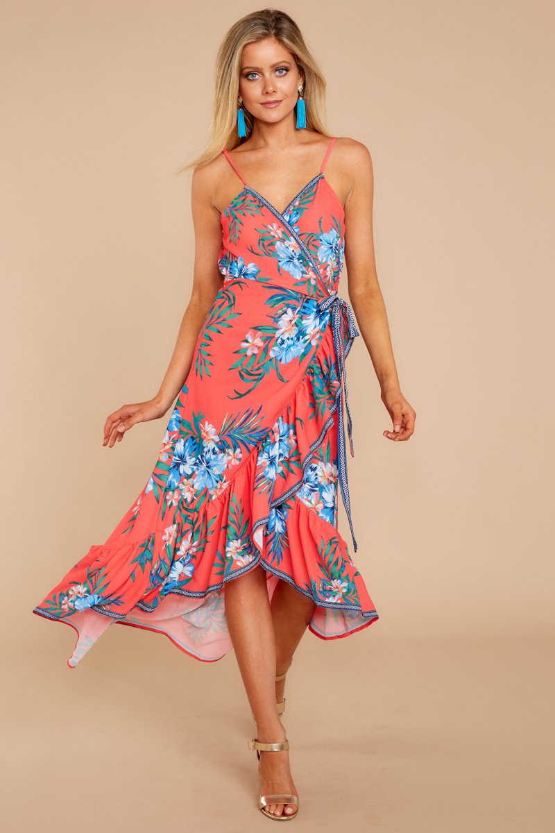 Ärmellos Blumen Gedruckt V-Ausschnitt Unregelmäßiger Saum Kleid - CA Mode