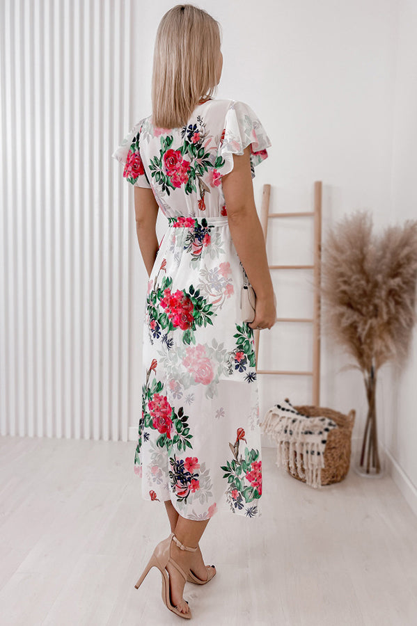 Point of Pretty Floral Ruffle Sleeve Midi Dress