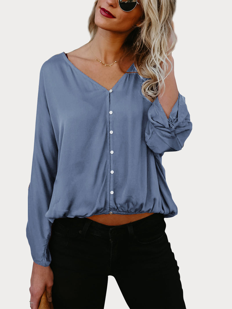 Damen Hemd Bluse Baumwolle Mit Abgerundetem Saum - CA Mode