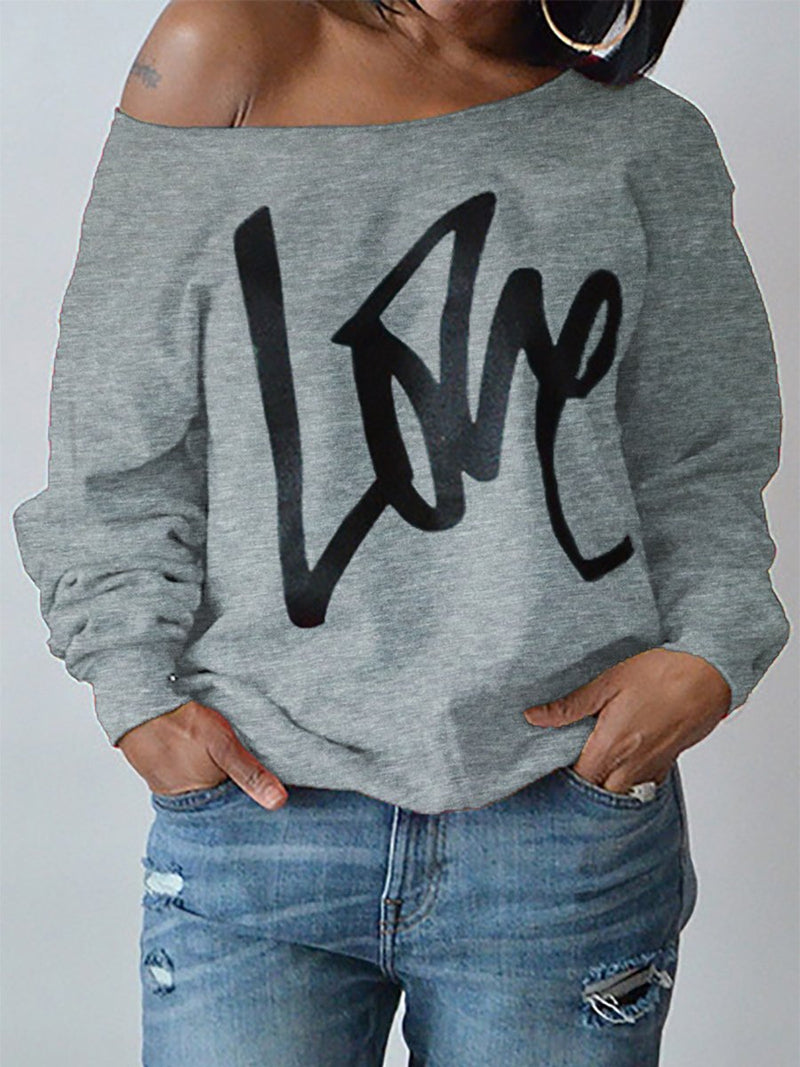 Mode Love Gedruckt Halb Schulterfrei Sweatshirt