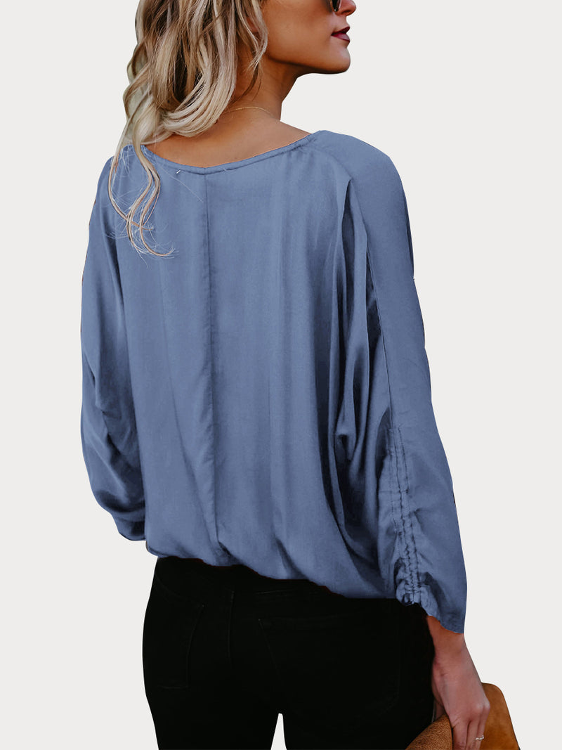 Damen Hemd Bluse Baumwolle Mit Abgerundetem Saum Blau - CA Mode