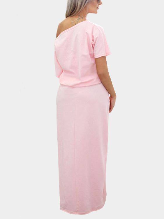 Damen Kurzarm Simple Schulterfrei Maxi Kleid - CA Mode