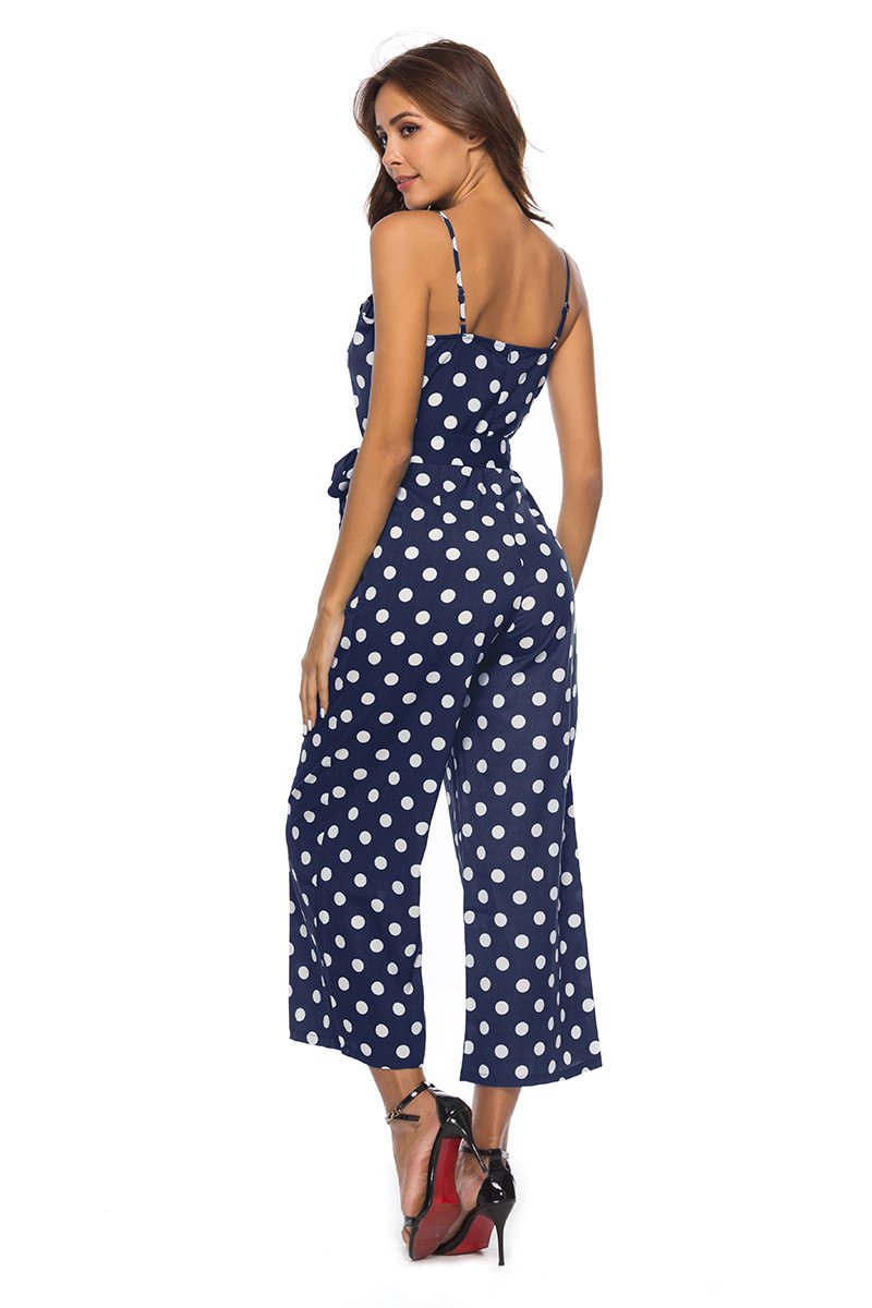 Tupfenmuster Ärmellos Gürtel Jumpsuit