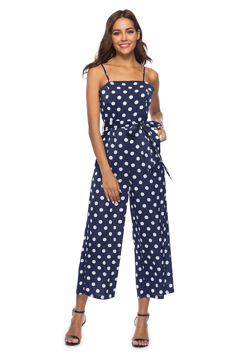 Tupfenmuster Ärmellos Gürtel Jumpsuit