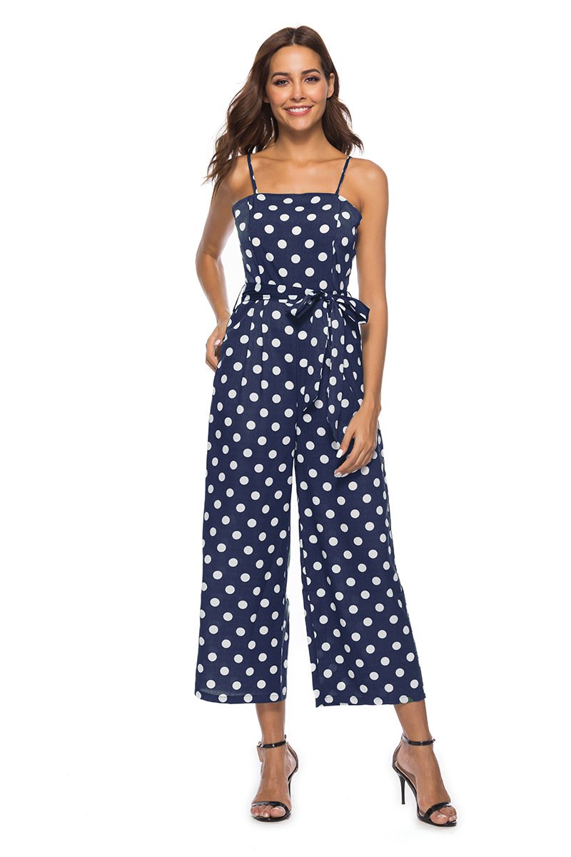 Tupfenmuster Ärmellos Gürtel Jumpsuit