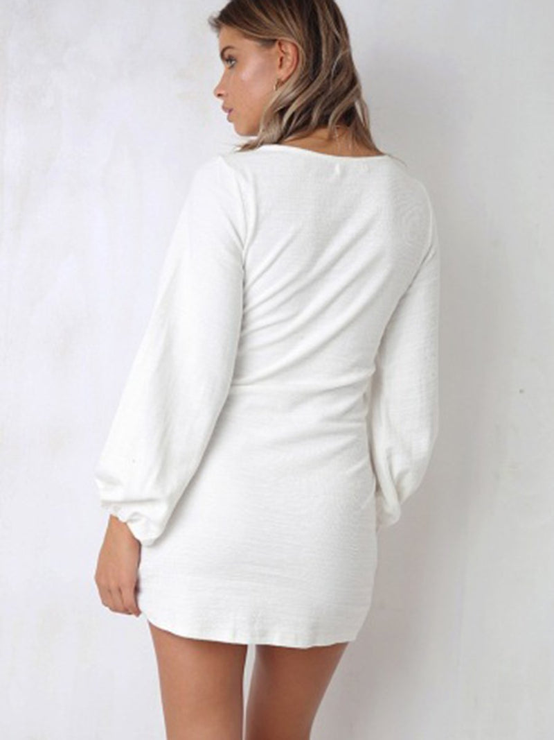 Casual Bodycon Lange Ärmel Mini Kleid Weiß - CA Mode
