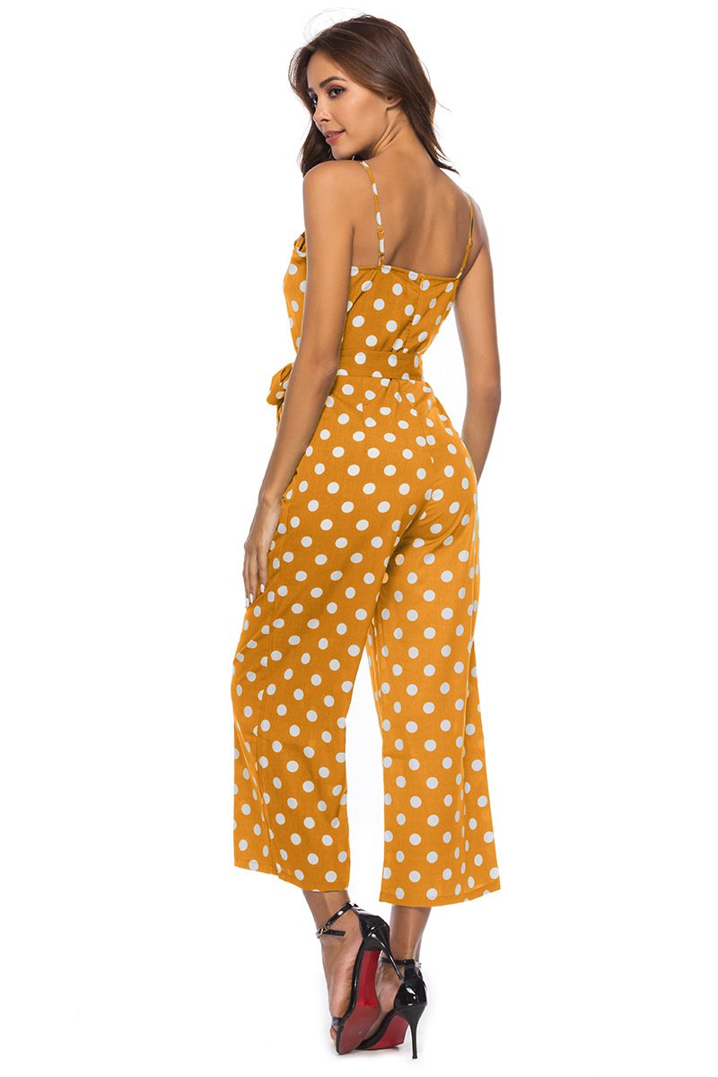 Tupfenmuster Ärmellos Gürtel Jumpsuit