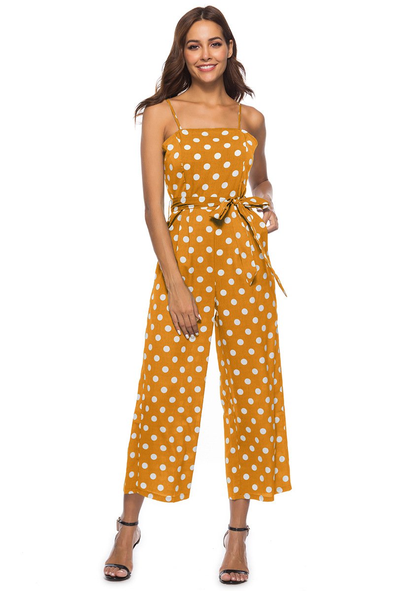 Tupfenmuster Ärmellos Gürtel Jumpsuit