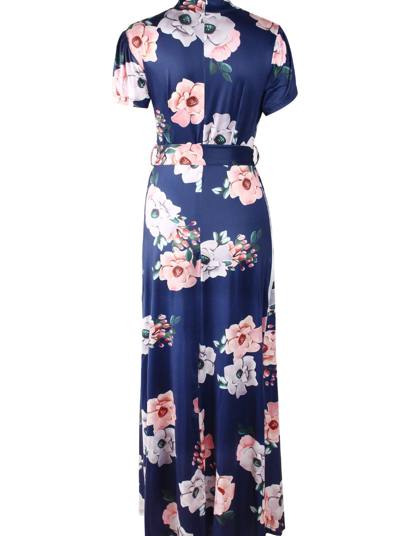 Kurzarm Blumen Gedruckt Maxi Kleid