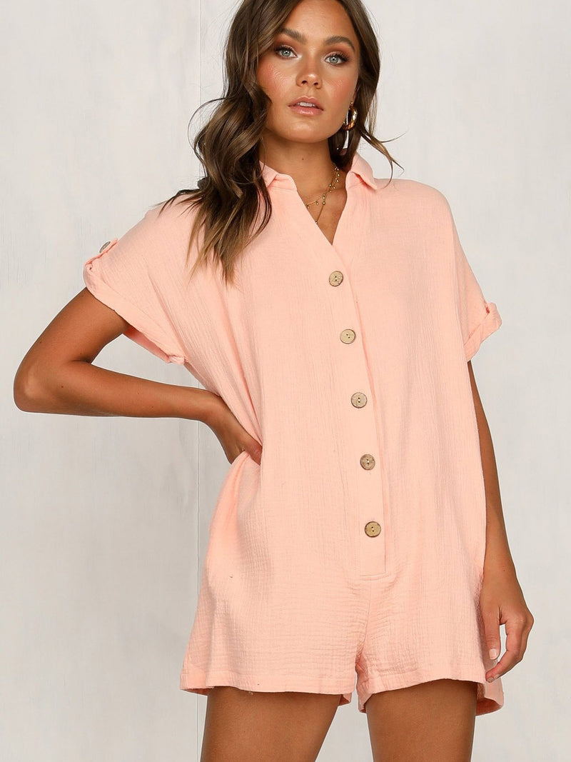 Kurzarm Reine Farbe Kurzer Jumpsuit