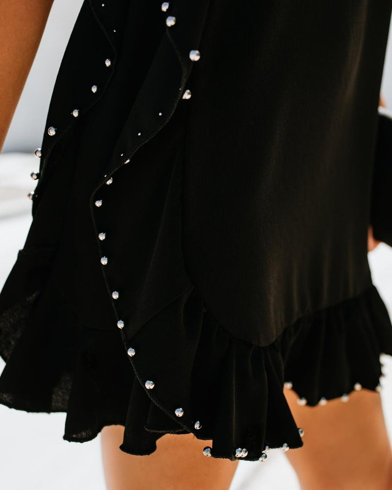 Ärmellos Beiläufig Sommer Rüschen Mini Kleid Schwarz - CA Mode