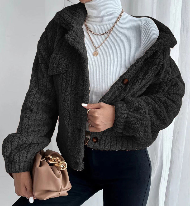 Elegant Turn Down Collar Button Down Long Sleeve Solid Coat