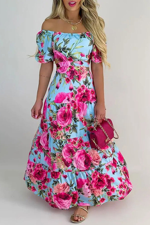 Floral Off Shoulder Cut Out Maxi Dress