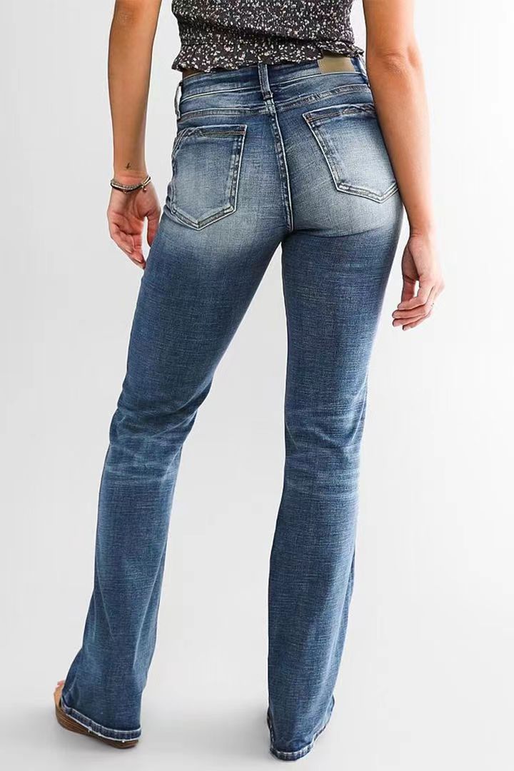 Denim-Jeans-Hose mit hohem Bund und Reißverschluss