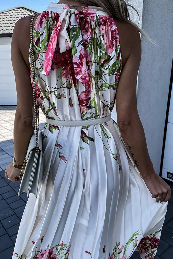Life In Floral Pleated Halter Neck Maxi Dress