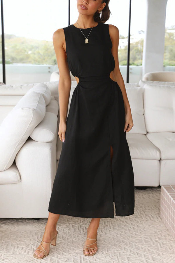 Cut Out Waist Sleeveless Slit Maxi Dress